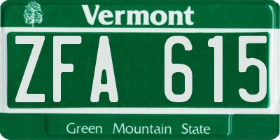 VT license plate ZFA615