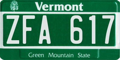 VT license plate ZFA617