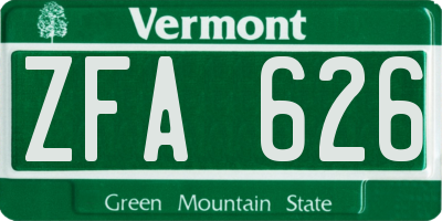 VT license plate ZFA626