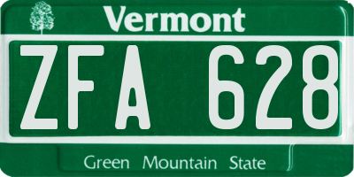 VT license plate ZFA628