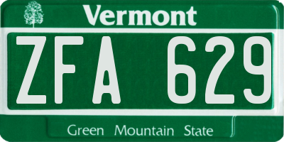 VT license plate ZFA629