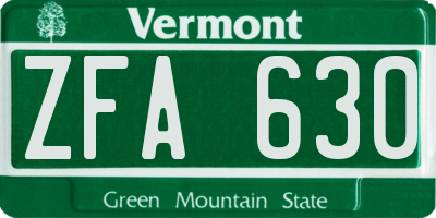 VT license plate ZFA630