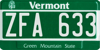 VT license plate ZFA633