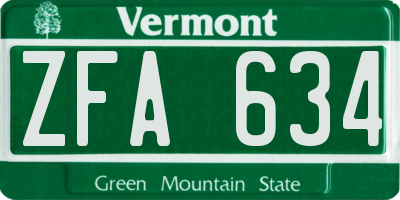 VT license plate ZFA634