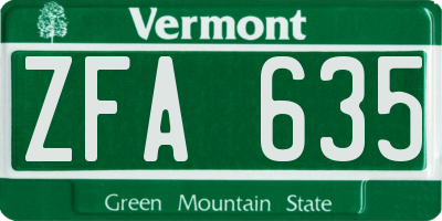 VT license plate ZFA635