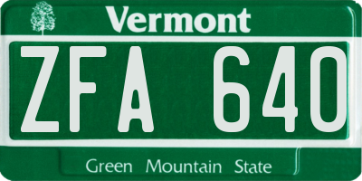 VT license plate ZFA640