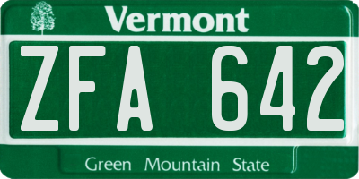 VT license plate ZFA642