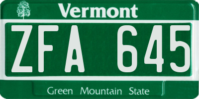 VT license plate ZFA645