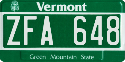 VT license plate ZFA648