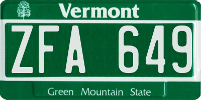 VT license plate ZFA649