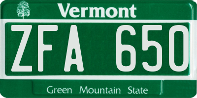 VT license plate ZFA650