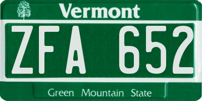 VT license plate ZFA652