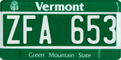 VT license plate ZFA653