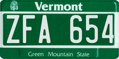 VT license plate ZFA654