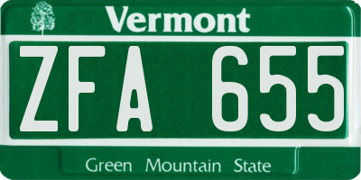 VT license plate ZFA655