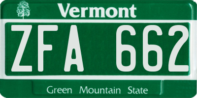 VT license plate ZFA662