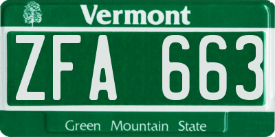 VT license plate ZFA663