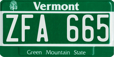 VT license plate ZFA665