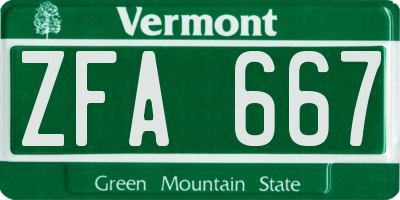 VT license plate ZFA667
