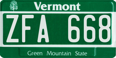 VT license plate ZFA668
