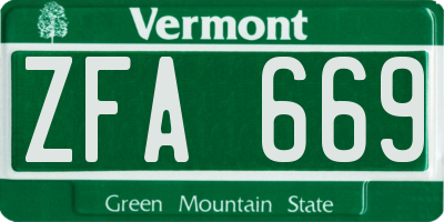 VT license plate ZFA669