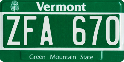 VT license plate ZFA670