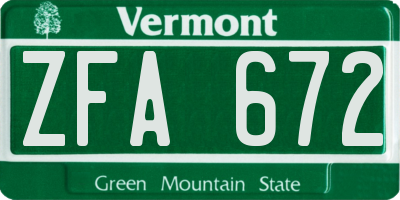 VT license plate ZFA672