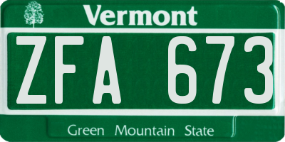 VT license plate ZFA673