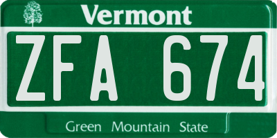 VT license plate ZFA674