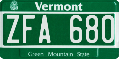VT license plate ZFA680