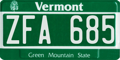 VT license plate ZFA685
