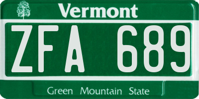 VT license plate ZFA689