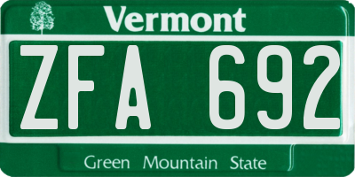 VT license plate ZFA692