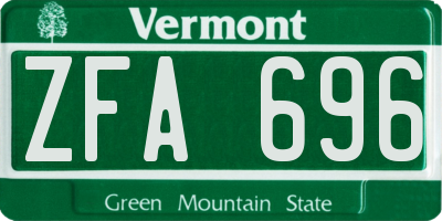 VT license plate ZFA696
