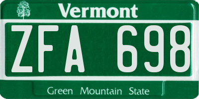 VT license plate ZFA698
