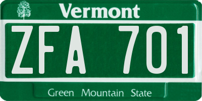 VT license plate ZFA701