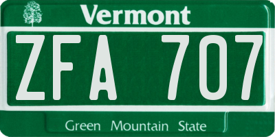 VT license plate ZFA707