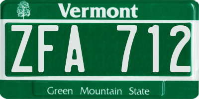 VT license plate ZFA712