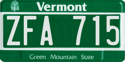 VT license plate ZFA715