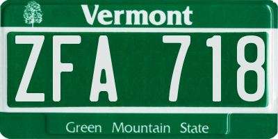 VT license plate ZFA718
