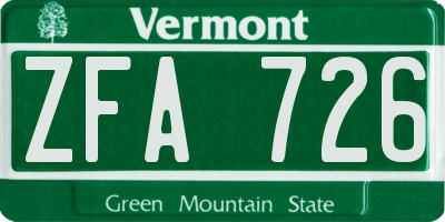 VT license plate ZFA726