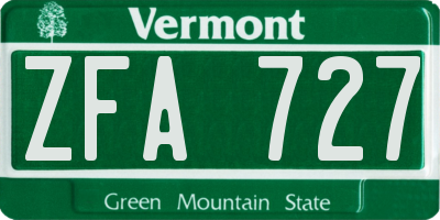 VT license plate ZFA727