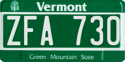 VT license plate ZFA730