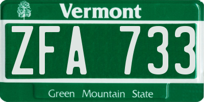 VT license plate ZFA733