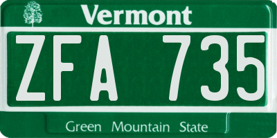 VT license plate ZFA735