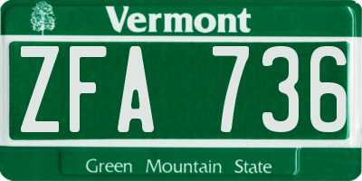 VT license plate ZFA736