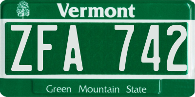 VT license plate ZFA742