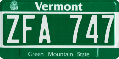 VT license plate ZFA747