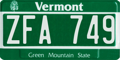 VT license plate ZFA749