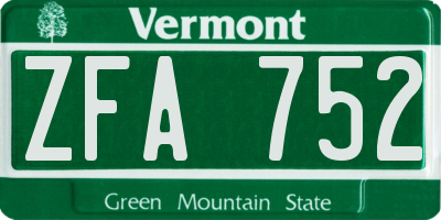 VT license plate ZFA752